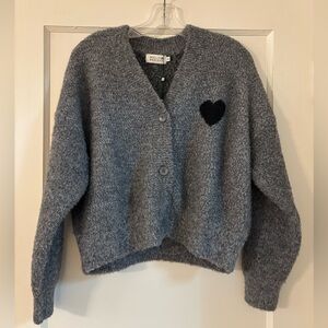 Molly Bracken Cropped Gray Cardigan with Black Heart size XS